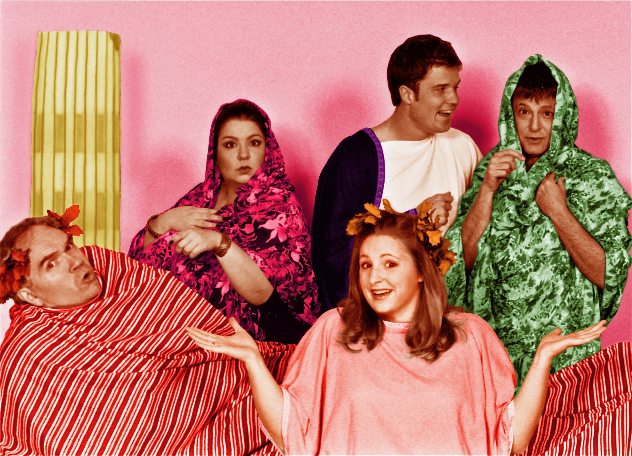 A FUNNY THING HAPPENED ON THE WAY TO THE FORUM (Sondheim)-Marty Geraghty as Senex, Denise Tamburrino as Domina, Roberta Mulder as Pseudolus, Joe Czajka as Marcus Lycus, Earl Goldsmith as Hysterium-Marquee Theatre Company-Publicity Photo by Glenn Rippie 12