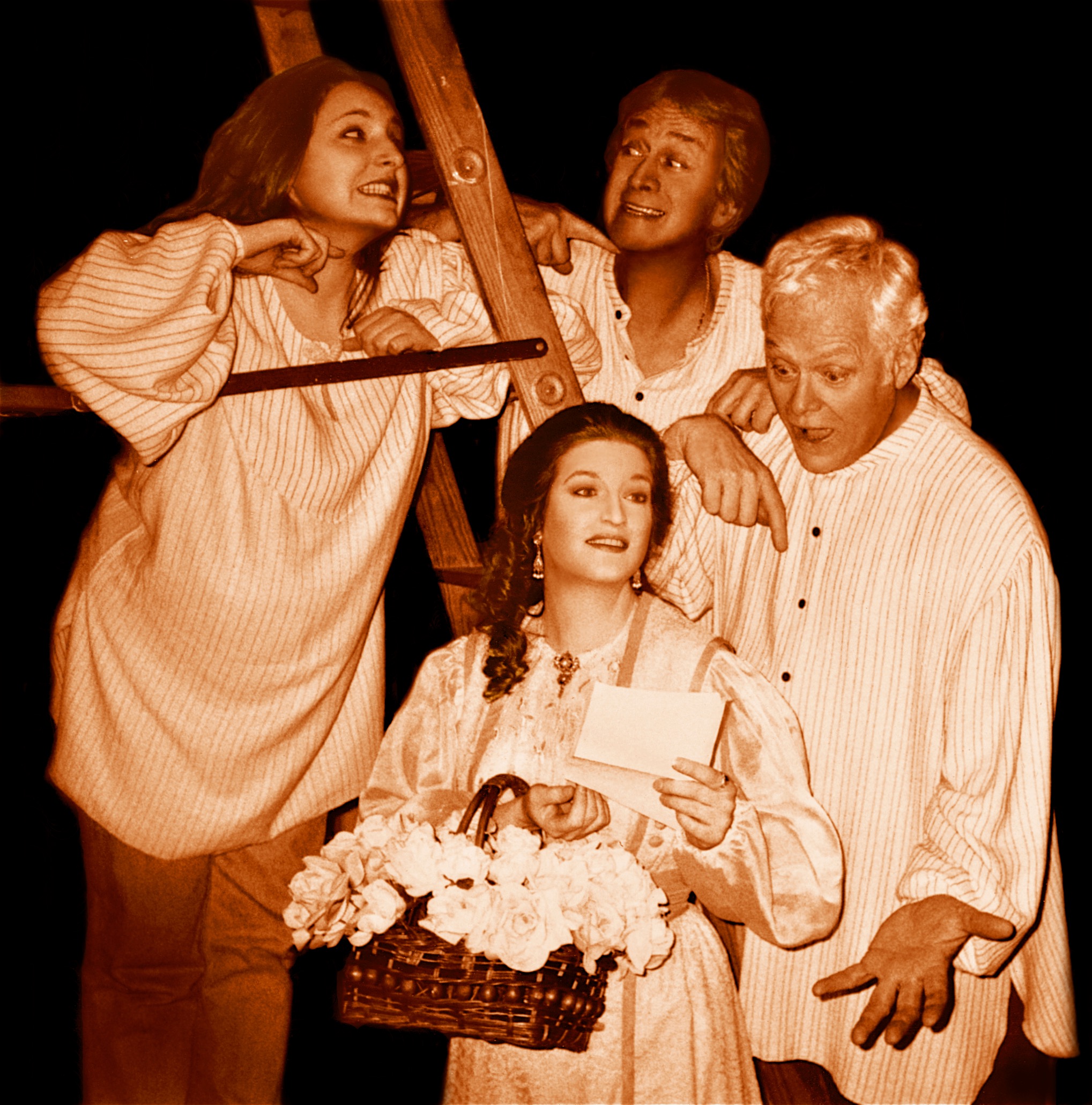 MY THREE ANGELS (Spewack) Publicity Photo-Roberta Mulder as Alfrede, Rachel Martindale as Marie Louise, Ryan Edwards as Jules, Garvey MacLean as Joseph-Marquee Theatre Company 10