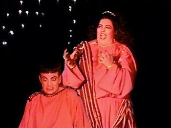 A FUNNY THING HAPPENED ON THE WAY TO THE FORUM (Sondheim-Shevelove-Gelbart) Photo-Earl Goldsmith as Hysterium, Denise Tamburrino as Domina-Marquee Theatre Company 9