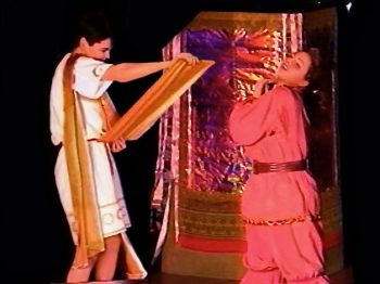 A FUNNY THING HAPPENED ON THE WAY TO THE FORUM (Sondheim-Shevelove-Gelbart) Photo-W Grahame Rush as Hero, Roberta Mulder as Pseudolus-Marquee Theatre Company 2