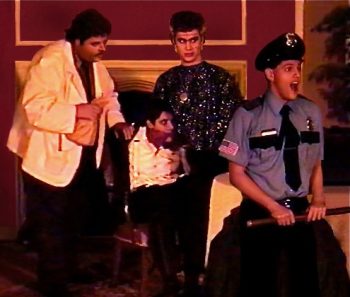 ARSENIC AND OLD LACE (Kesselring) Photo-David Fell as Dr Einstein, Corey Willix as Mortimer Brewster, Paul Socrates Kaitson as Jonathan Brewster, Dan Callistein as Officer O’Hara-Marquee Theatre Company 6