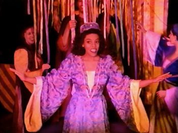 CAMELOT (Lerner and Loewe) Photo-Robin Smulson as Lady Elizabeth, Eddie Colvin as Squire Dap, Rosalind Lee as Guenevere, Julie Distenfield as Lady Joan-Marquee Theatre Company 5