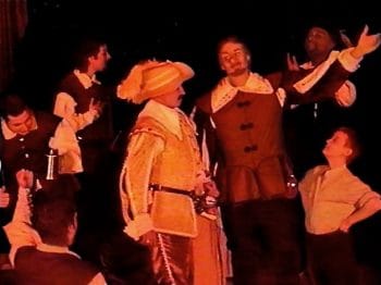 CYRANO DE BERGERAC (Adapted from Rostand by Geoffrey Edwards) Photo-Aaron Hunt as Count de Guiche, Ryan Edwards as Cyrano, Jeff Philips, James Contreras, Gregory Lacey, Michael Marcinkowski-Marquee Theatre Company 5