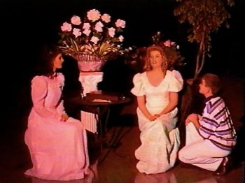 LA DAME AUX CAMELIAS (Adapted from Dumas, fils, by Geoffrey Edwards) Photo-Julie Distenfield as Nichette, Rachel Martindale as Marguerite Gautier, Michael Marcinkowski as Gustave-Marquee Theatre Company 3