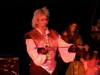 MAN OF LA MANCHA (Wasserman-Leigh-Darion) Photo-Ryan Edwards as Don Quixote, Rachel Martindale as Lola, Beth McDermott as Fermina-Marquee Theatre Company 10