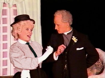 THE IMPORTANCE OF BEING EARNEST (Wilde) Photo-Jane McCarty as Miss Prism, Toby Nicholson as Canon Chasuble-Marquee Theatre Company 7