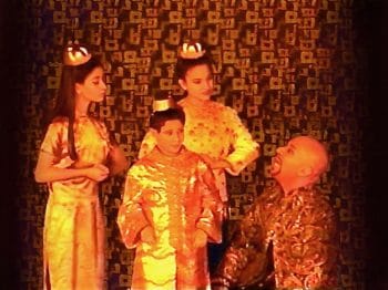 THE KING AND I (Rodgers and Hammerstein) Photo-Jonathan Minkus as Prince Chaufa Chululongkorn, Gregory Lacey as the King, Caroline and Sarah Minkus-Marquee Theatre Company 2