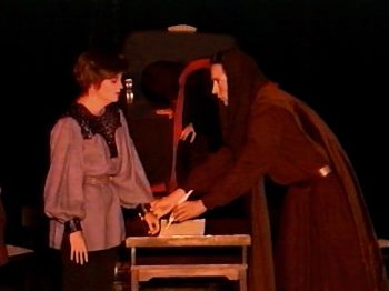 THE LARK (Adapted from Anouilh by Lillian Hellman) Photo-Rachel Martindale as Joan of Arc, Aaron Hunt as the Inquisitor, James Contreras as Brother Ladvenu-Marquee Theatre Company 9