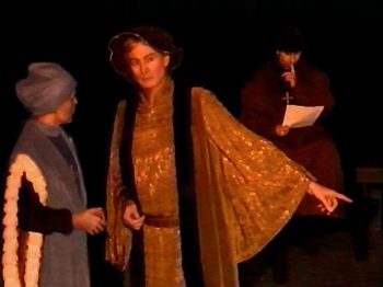 THE LARK (Adapted from Anouilh by Lillian Hellman) Photo-Stephen Fedo Bishop Cauchon, Ryan Edwards as the Earl of Warwick, Joseph S Kaplan as the Promoter-Marquee Theatre Company 1